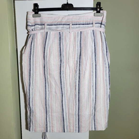 ❤️ 3 for $35 Ever New linen blend tie waist  striped mini knee length skirt 10 - Picture 4 of 8